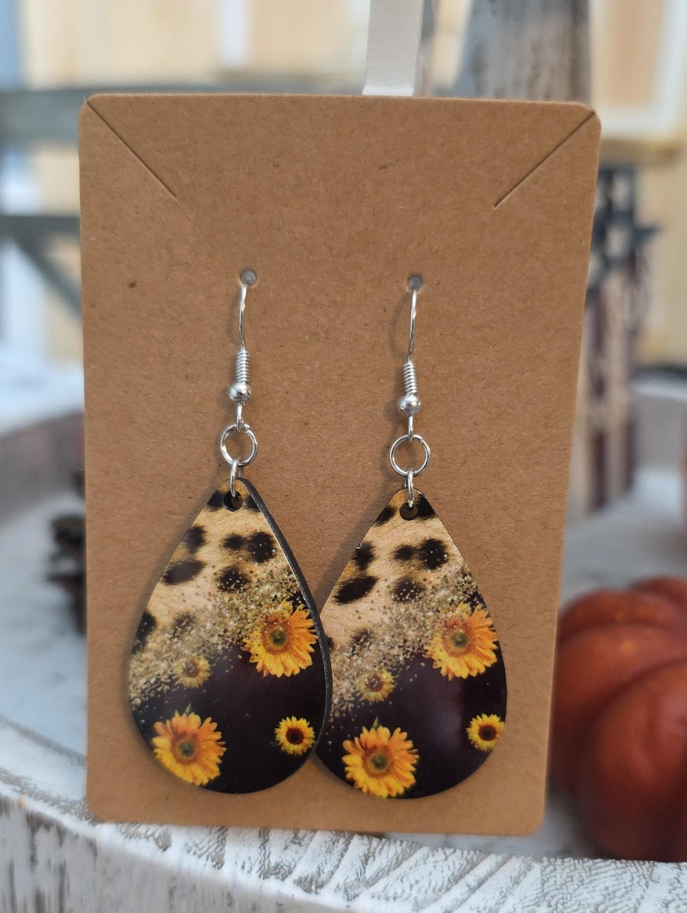 Sunflower Teardrop Dangle Earrings - Yellow Floral Women Jewelry